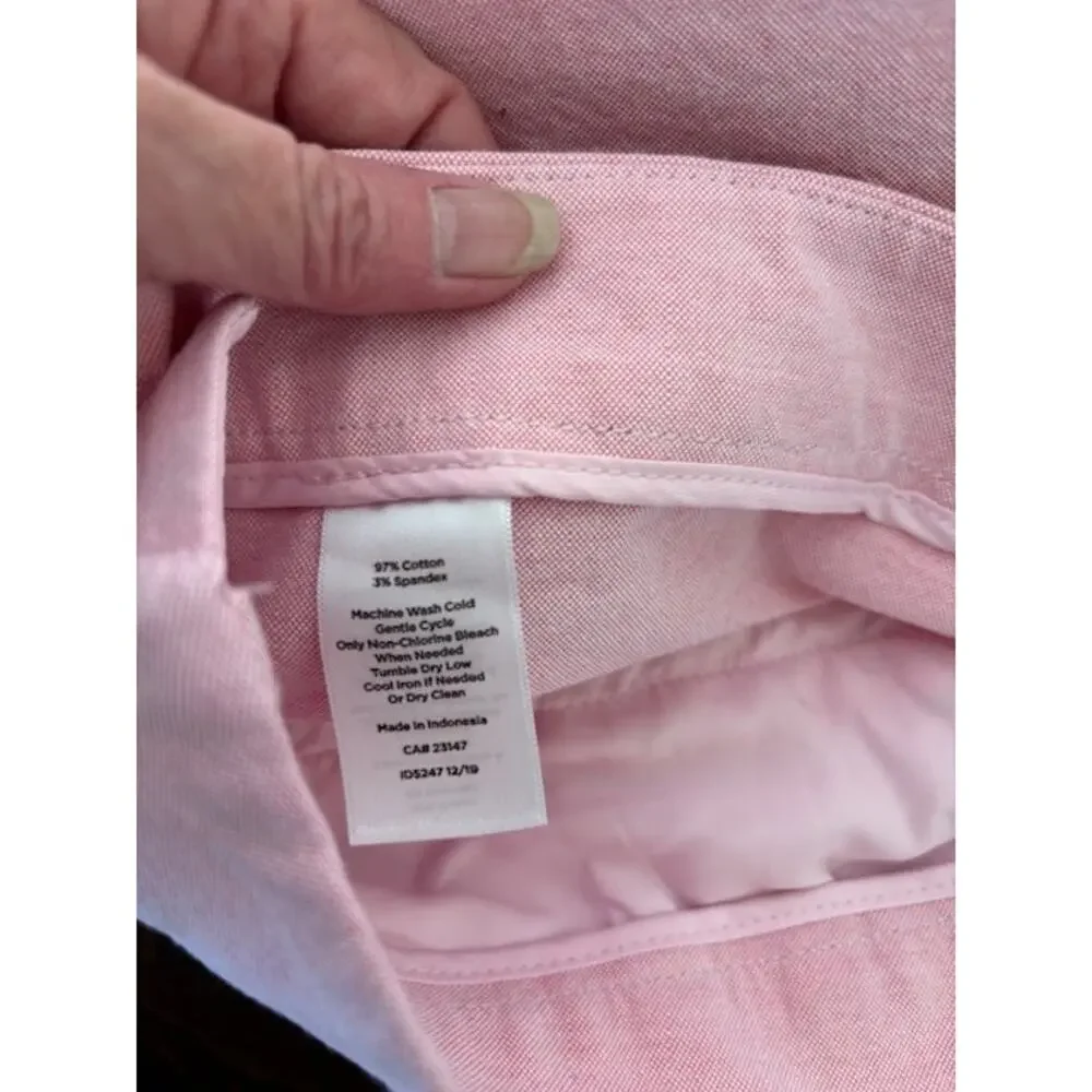 Talbots Size 14 Petite Chatham Crop Side Zip‎ Light Pink Cotton Chambray Pants
